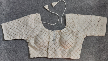 Pure Khadi Embroidered Blouse with Front Open Hook (Free Size 38–42)