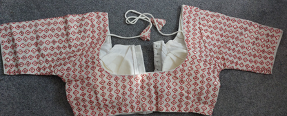 Pure Khadi Embroidered Blouse with Front Open Hook (Free Size 38–42)