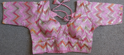 Fancy Chanderi Silk Blouse 219 with Back Hook & 11-Inch Sleeves (Free Size)