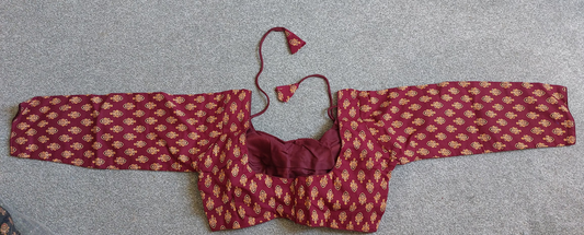 Ready made Ajrakh Print Cotton Indian Saree Blouse with Long Sleeves (Free Size 40–42)