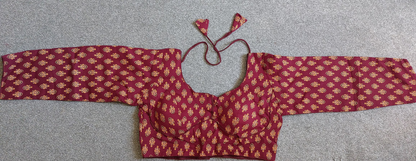 Ready made Ajrakh Print Cotton Indian Saree Blouse with Long Sleeves (Free Size 40–42)