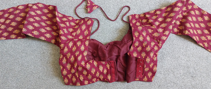 Ready made Ajrakh Print Cotton Indian Saree Blouse with Long Sleeves (Free Size 40–42)