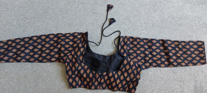 Ready made Ajrakh Print Cotton Indian Saree Blouse with Long Sleeves (Free Size 40–42)