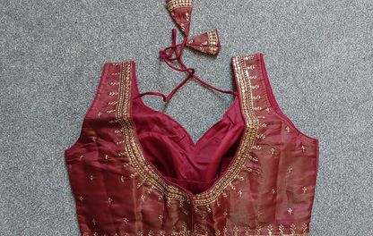 Cosmos Silk Embroidered Blouse with Zari & Sequin Work (Free Size 34–40)