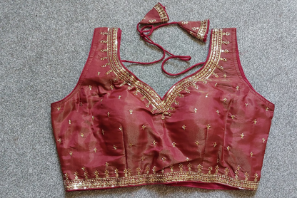 Cosmos Silk Embroidered Blouse with Zari & Sequin Work (Free Size 34–40)