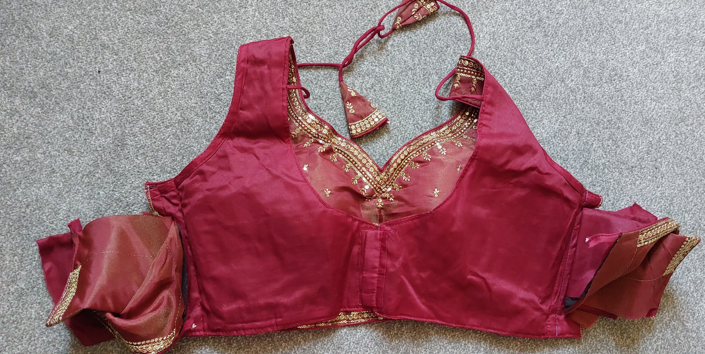 Cosmos Silk Embroidered Blouse with Zari & Sequin Work (Free Size 34–40)