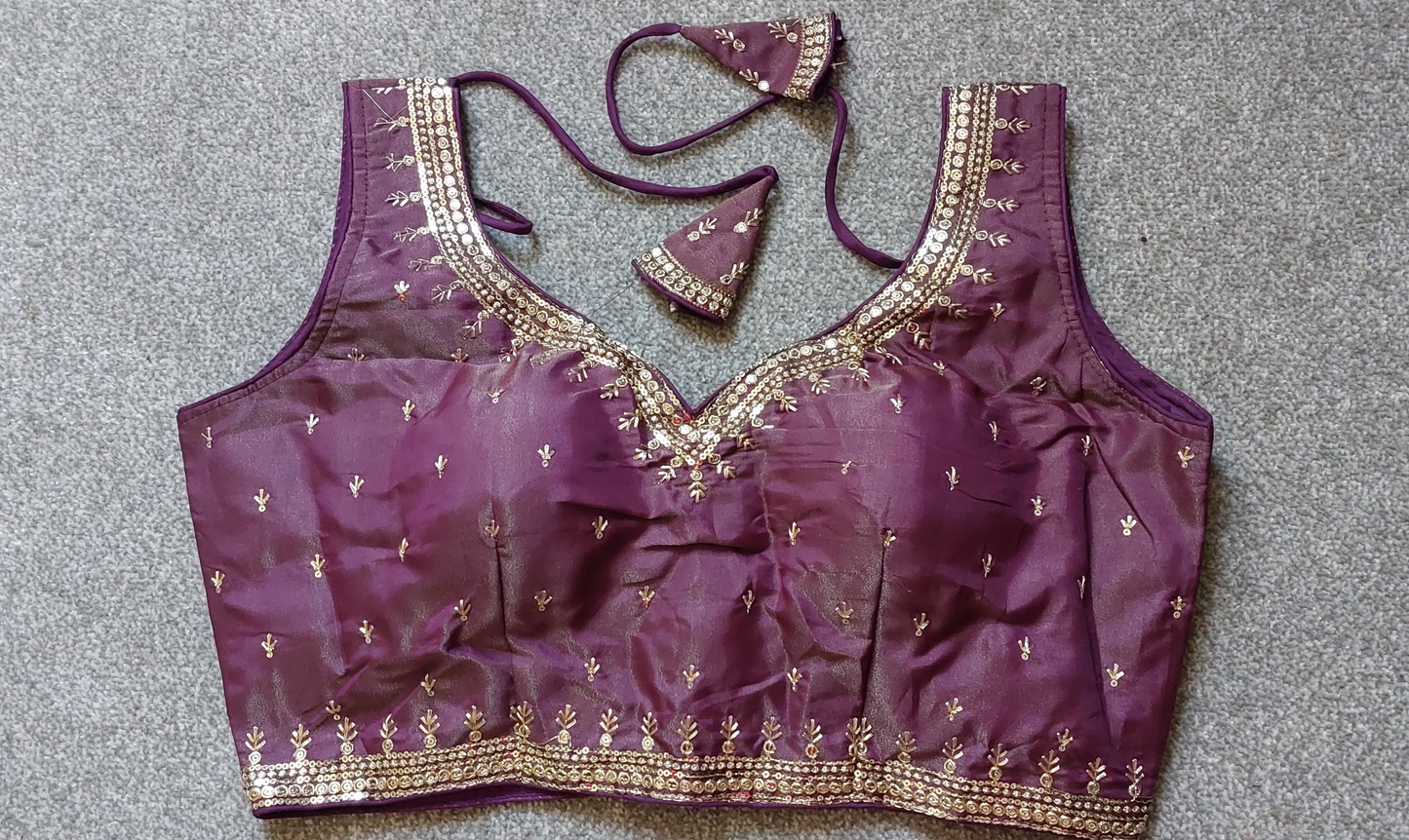 Cosmos Silk Embroidered Blouse with Zari & Sequin Work (Free Size 34–40)