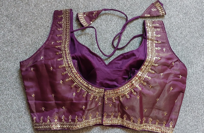 Cosmos Silk Embroidered Blouse with Zari & Sequin Work (Free Size 34–40)