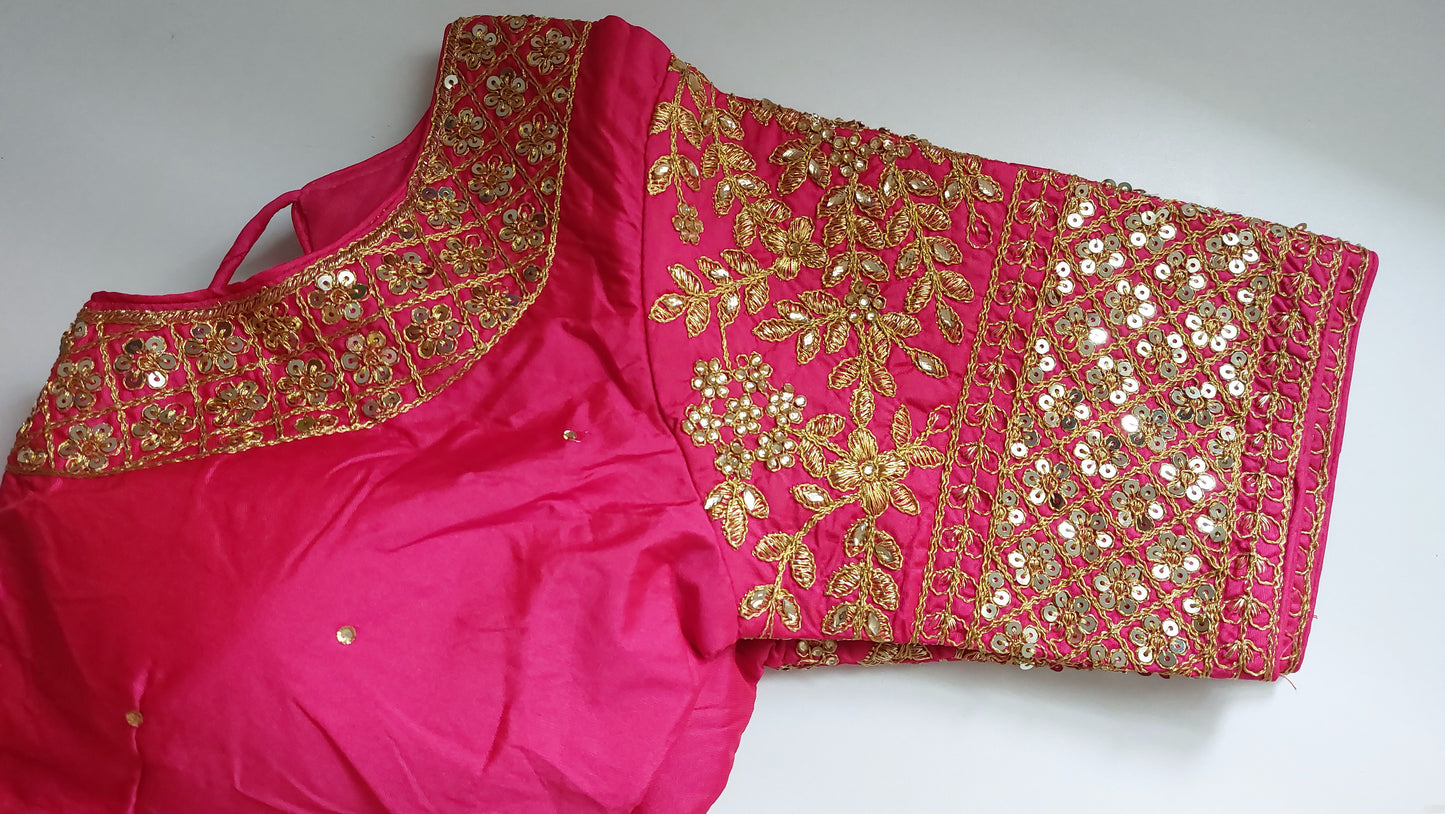Readymade Silk Saree Blouse Heavy Sequins Jari Work Crop Top Size 38 to 40