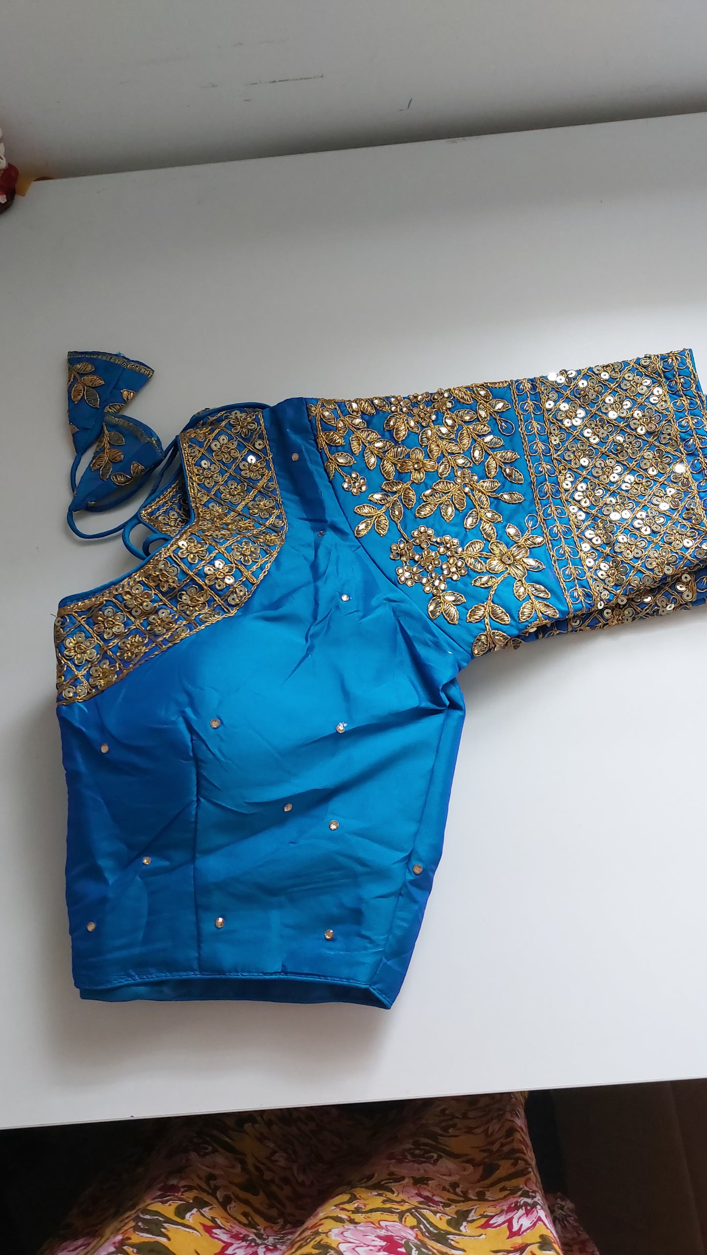 Readymade Silk Saree Blouse, Heavy Sequins Jari Work Crop Top Size - 34 to 36