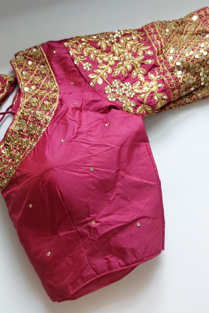 Readymade Silk Saree Blouse, Heavy Sequins Jari Work Crop Top Size - 36 to 38