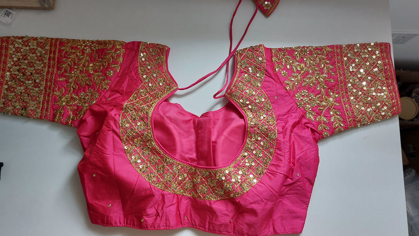 Readymade Silk Saree Blouse Heavy Sequins Jari Work Crop Top Size 38 to 40