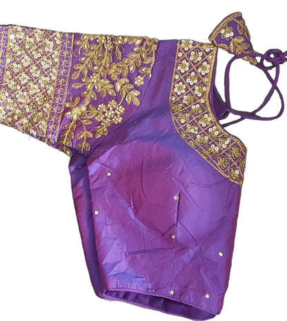 Readymade Silk Saree Blouse, Heavy Sequins Jari Work Crop Top Size - 36 to 38