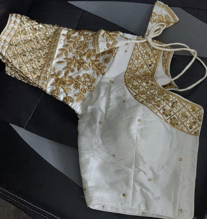 Readymade Silk Saree Blouse, Heavy Sequins Jari Work Crop Top Size - 34 to 36