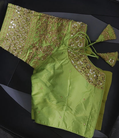 Readymade Silk Saree Blouse Heavy Sequins Jari Work Crop Top Size 38 to 40