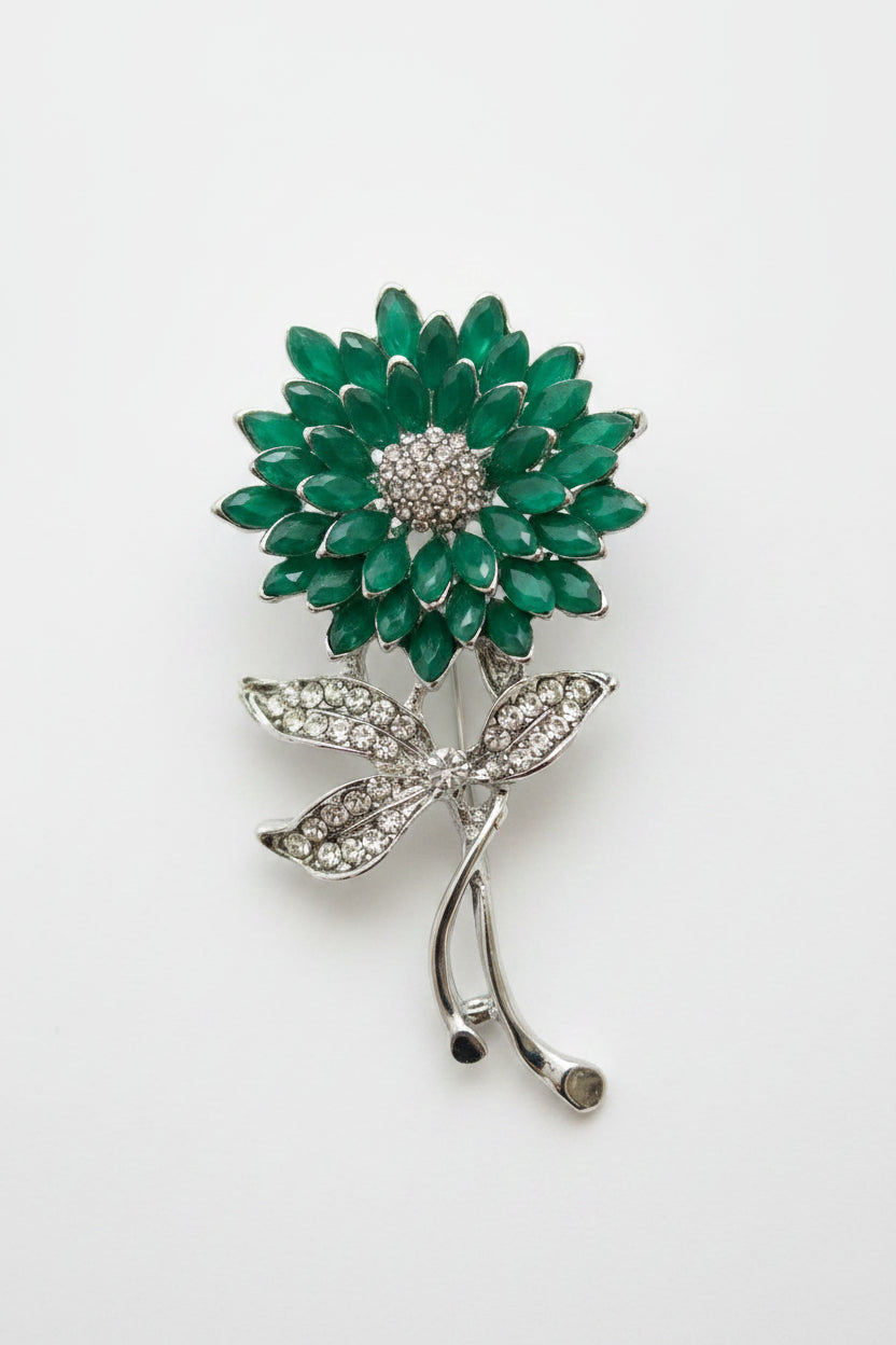 Rhodium Plated Sunflower Brooch / Lapel Pin with Crystals & Artificial Pearls – Multicolour Floral Pin for Women