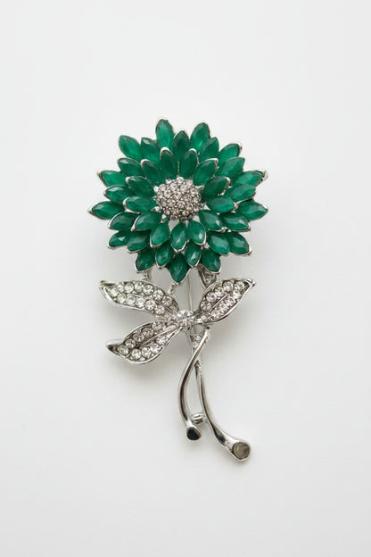 Rhodium Plated Sunflower Brooch / Lapel Pin with Crystals & Artificial Pearls – Multicolour Floral Pin for Women
