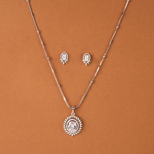 Cubic Zirconia Classic Pendant Set – Rhodium Plated Elegant Jewellery