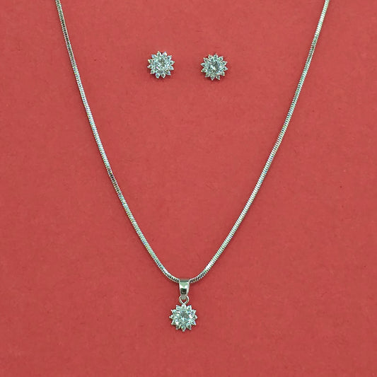 CZ Classic Pendant Set – Two‑Tone Rhodium Plated