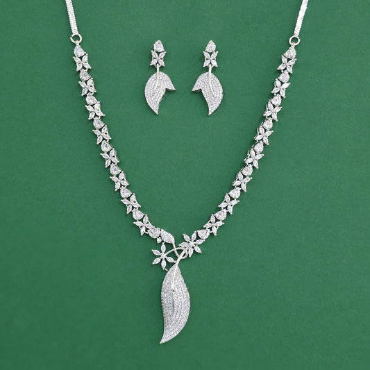 CZ Classic Necklace – Two‑Tone Rhodium Plated