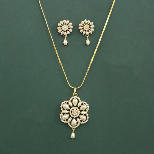 Cubic Zirconia Pearl Pendant Set – Gold Plated Elegant Jewellery