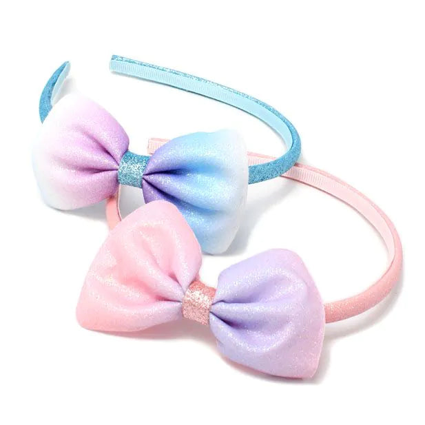 Molly and Rose 8mm wide pastel glitter aliceband with bow