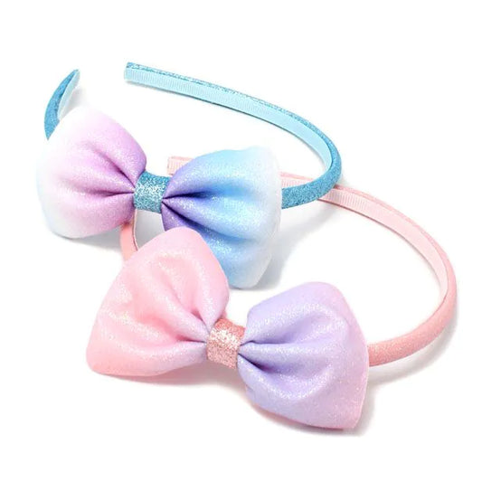 Molly and Rose 8mm wide pastel glitter aliceband with bow