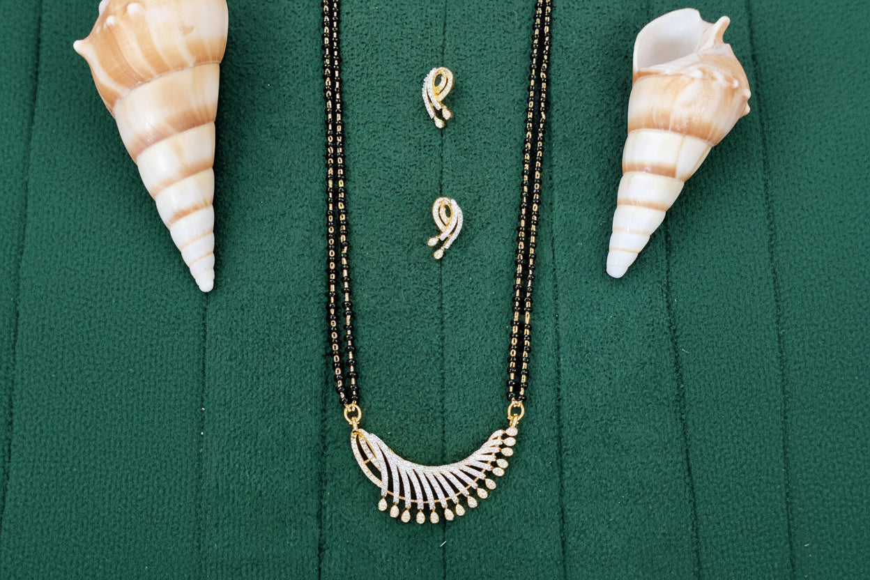 American Diamond Mangalsutra Pendant Set with Earrings