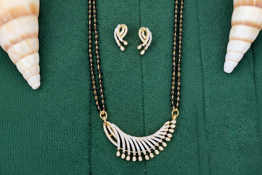 American Diamond Mangalsutra Pendant Set with Earrings