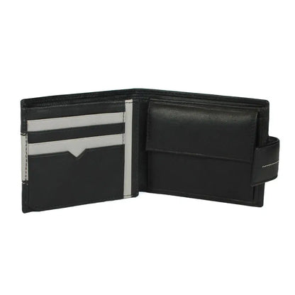Leather Tri‑Fold Wallet with Contrast Colour Tab, 7 Card Slots & Large ID Window