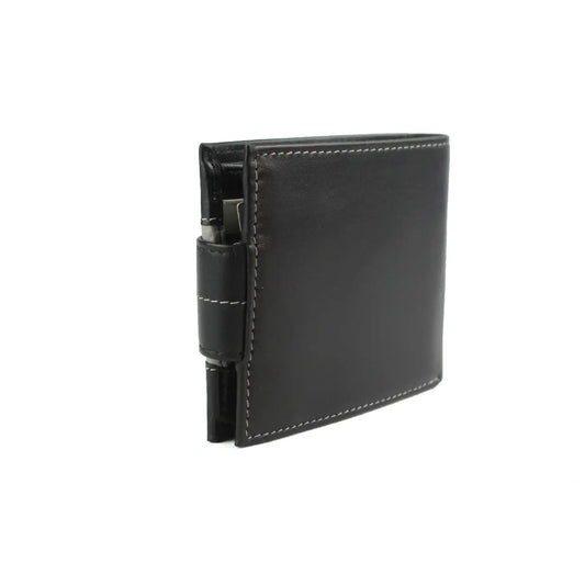 Leather Tri‑Fold Wallet with Contrast Colour Tab, 7 Card Slots & Large ID Window