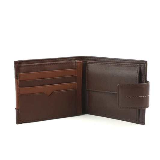 Leather Tri‑Fold Wallet with Contrast Colour Tab, 7 Card Slots & Large ID Window