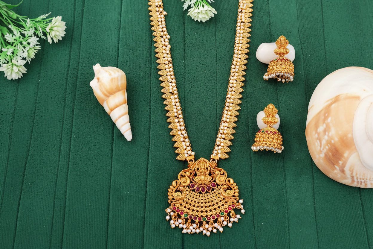Antique Gold Goddess Pendant Haram with Jhumka