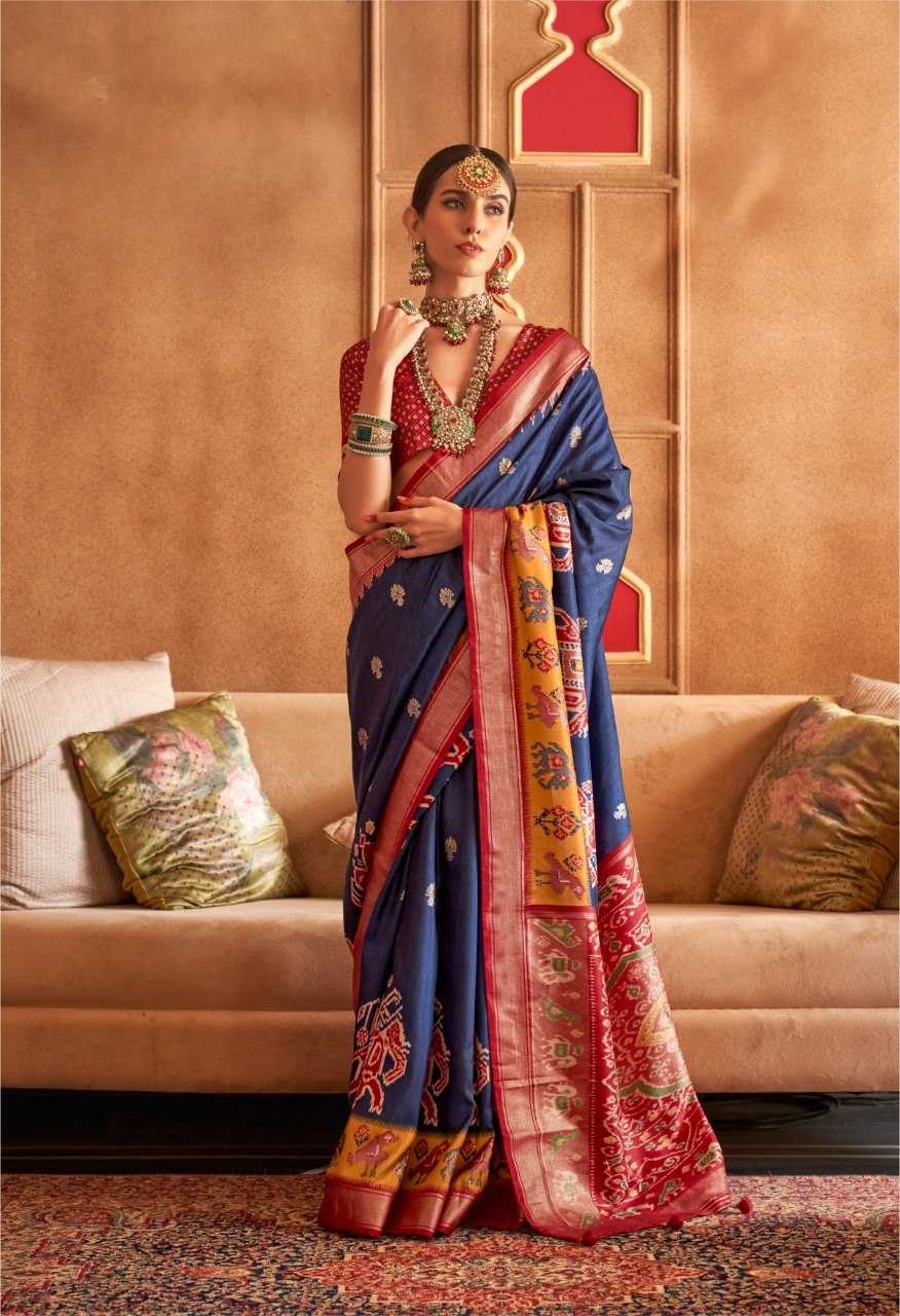 Banarasi Soft Silk Patola Saree with Zari Weaving & Contrast Blouse