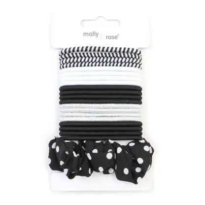 Molly and Rose Black and white elastics & scrunchie set