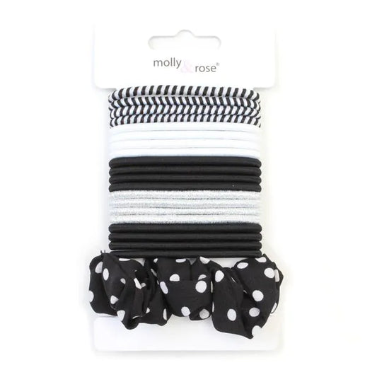 Molly and Rose Black and white elastics & scrunchie set