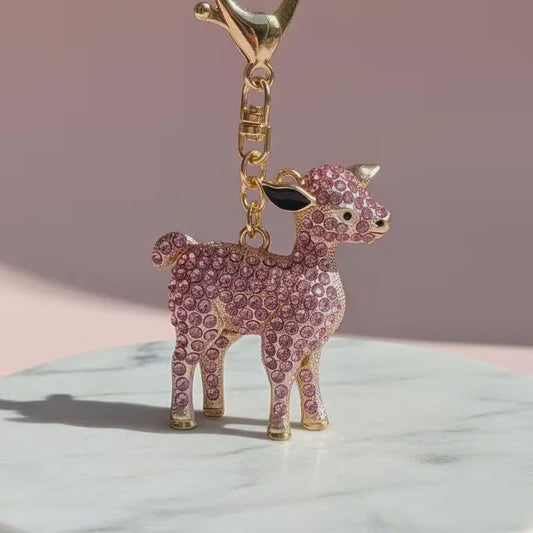 Pink Crystal Calf Keyring – Diamante Bag Charm, Animal Keychain Accessory