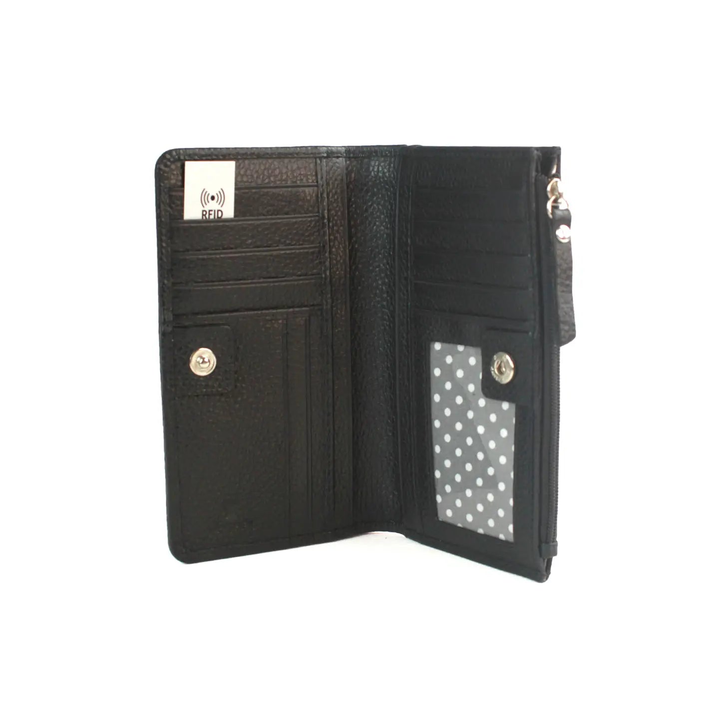Leather Purse with Grain Finish, 11 Card Slots, ID Window & RFID Protection