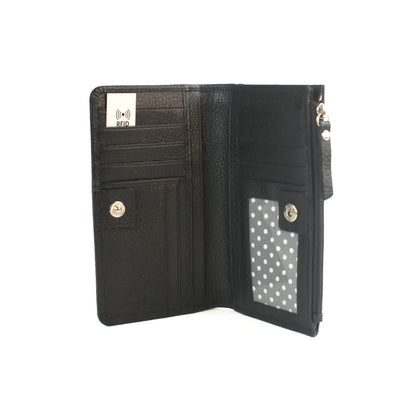 Leather Purse with Grain Finish, 11 Card Slots, ID Window & RFID Protection