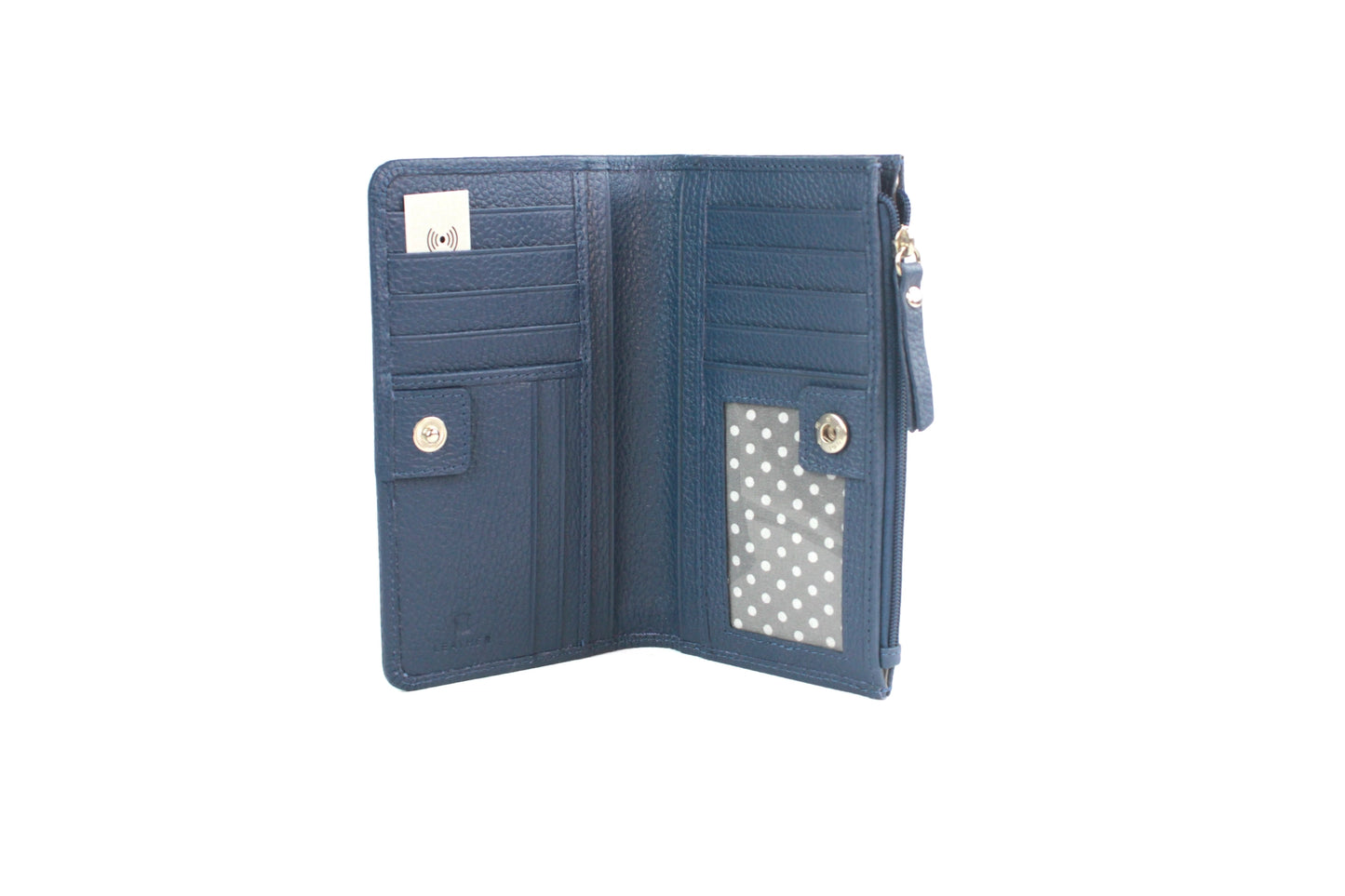 Leather Purse with Grain Finish, 11 Card Slots, ID Window & RFID Protection