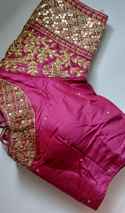 Readymade Silk Saree Blouse Heavy Sequins Jari Work Crop Top Size 38 to 40