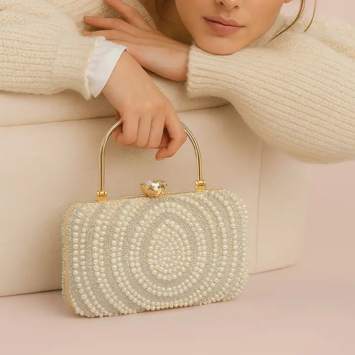 Crystal & Pearl Evening Clutch Bag Collection – Bow, Beaded, Mirrored Box Party Bags