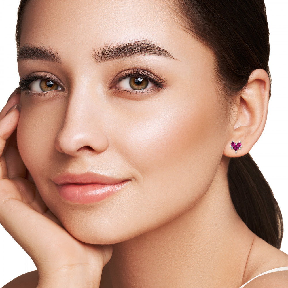 925 Sterling Silver Connected Heart CZ Stud Earrings