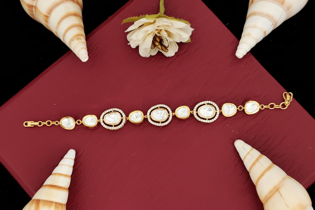 Full Stone High Gold Polish Designer Wear Kundan Bracelets