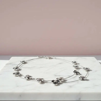 Layered Flower Silver Statement Necklace – Modern Abstract Floral Fashion Jewellery