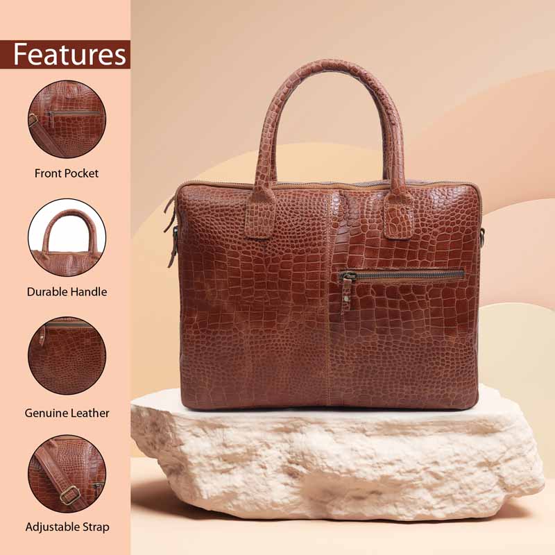Premium Brown Genuine Leather Office Laptop Bag – Business Briefcase with Shoulder Strap