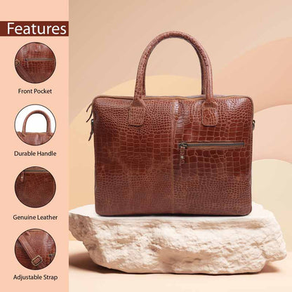 Premium Brown Genuine Leather Office Laptop Bag – Business Briefcase with Shoulder Strap