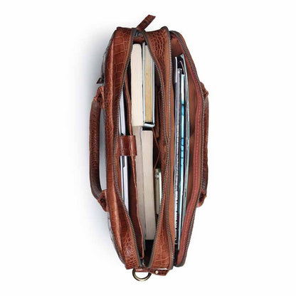 Premium Brown Genuine Leather Office Laptop Bag – Business Briefcase with Shoulder Strap