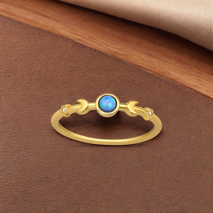 925 Sterling Silver Triple Moon & Stars Opal Ring – Gold‑Plated