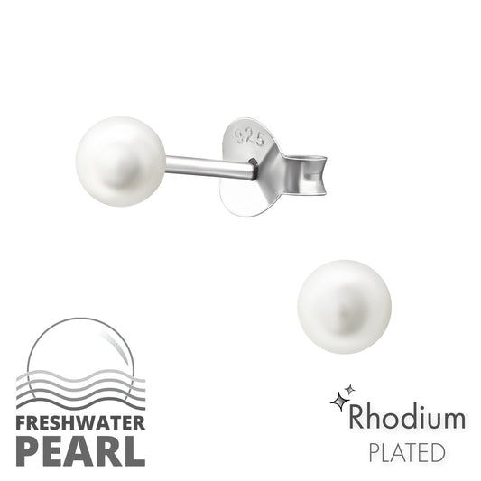 925 Sterling Silver Freshwater Pearl Stud Earrings – 4mm Round